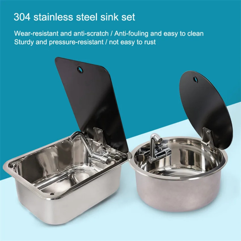 RV Sink Small Narrow Stainless Steel Sink with Tempered Glass Cover Car ...