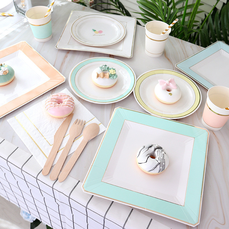 Party Tableware Disposable Gilding Paper Plate Paper Cup Birthday Party ...