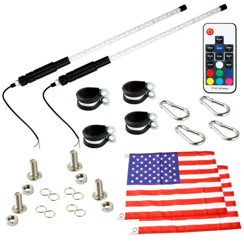 2PCS 2/3/4FT 12V Led Flag Light Waterproof Remote Control RGB Color ...