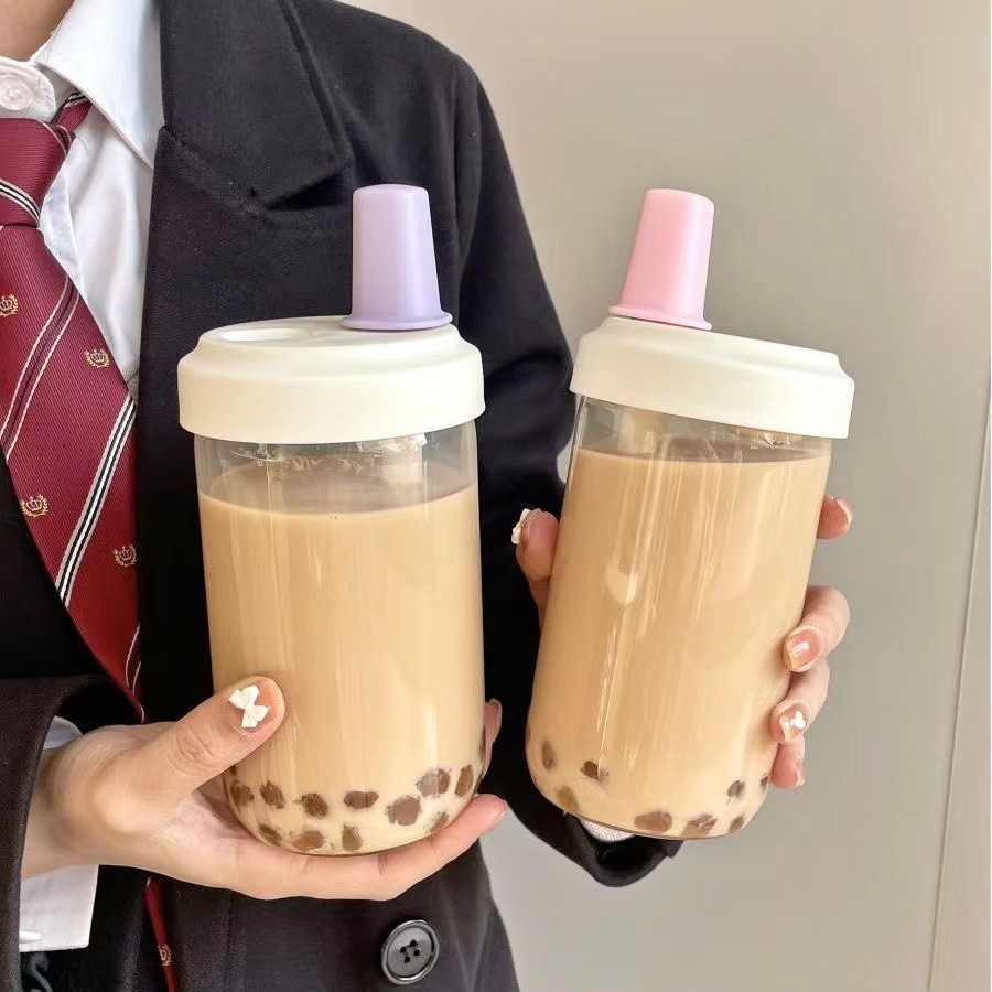 Large Capacity Bubble Tea with Silicone Straw - Aesthetic Simple ...