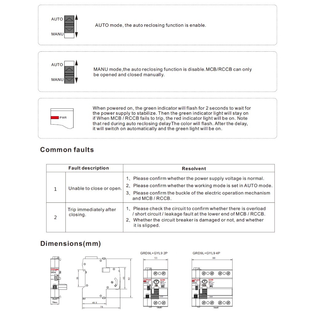 GEYA GRD9L R Type Auto Reclosing Device 2P RCD Remote Control Circuit ...