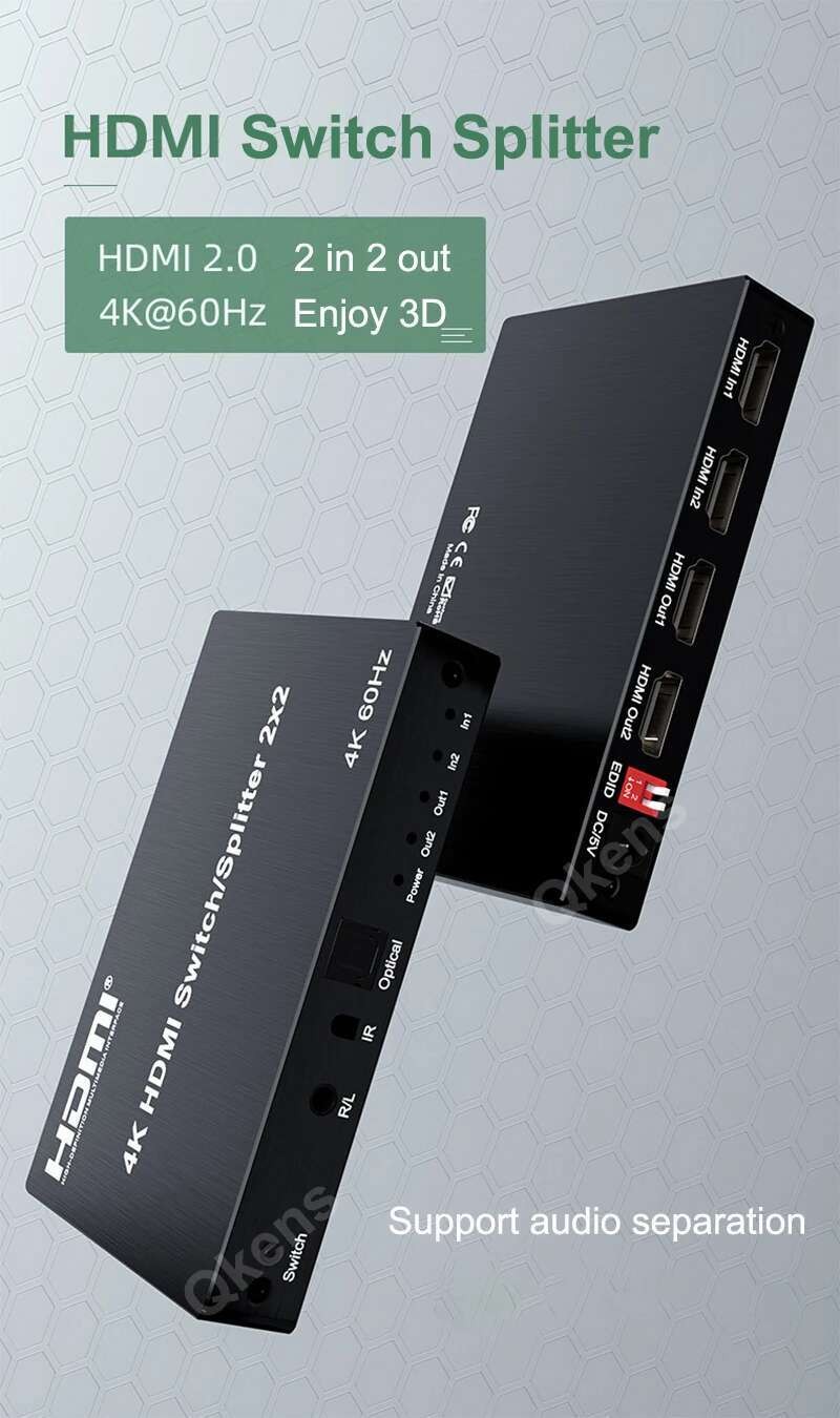 4K 60hz 2x2 HDMI Switch Splitter Dual Display Switcher with Audio ...