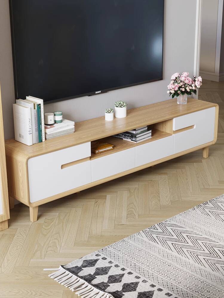 Natural Wood Color Coffee Table and TV Cabinet Set for Living Room ...