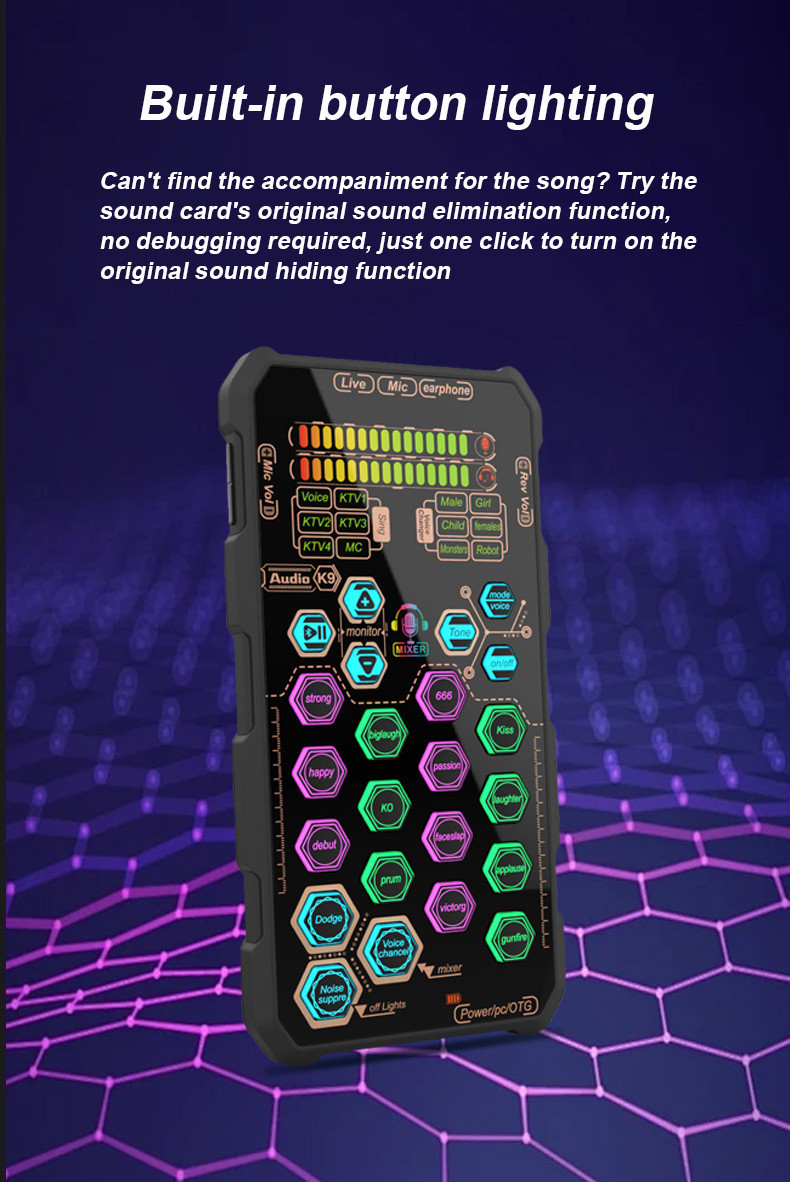 SK9 Portable Live Sound Card Voice Changer Device Audio Mixer Built-in ...