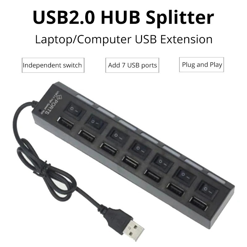 7-Port USB 2.0 Hub with Individual Switches 1 to 7 - Plug and Play ...