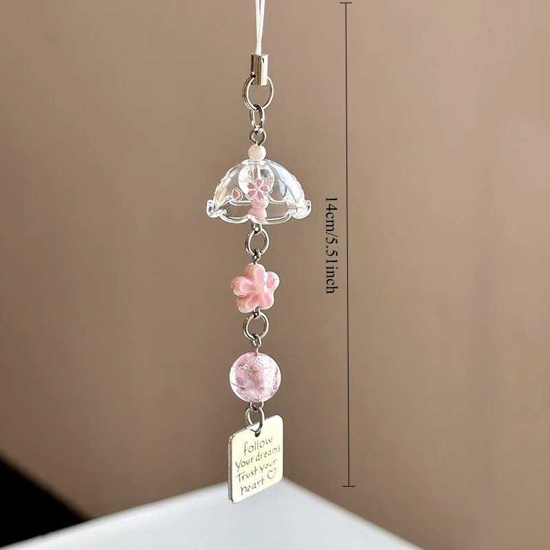 Clover Wind Chime Cherry Blossom Wind Chime Keychain,Lucky Grass Key ...