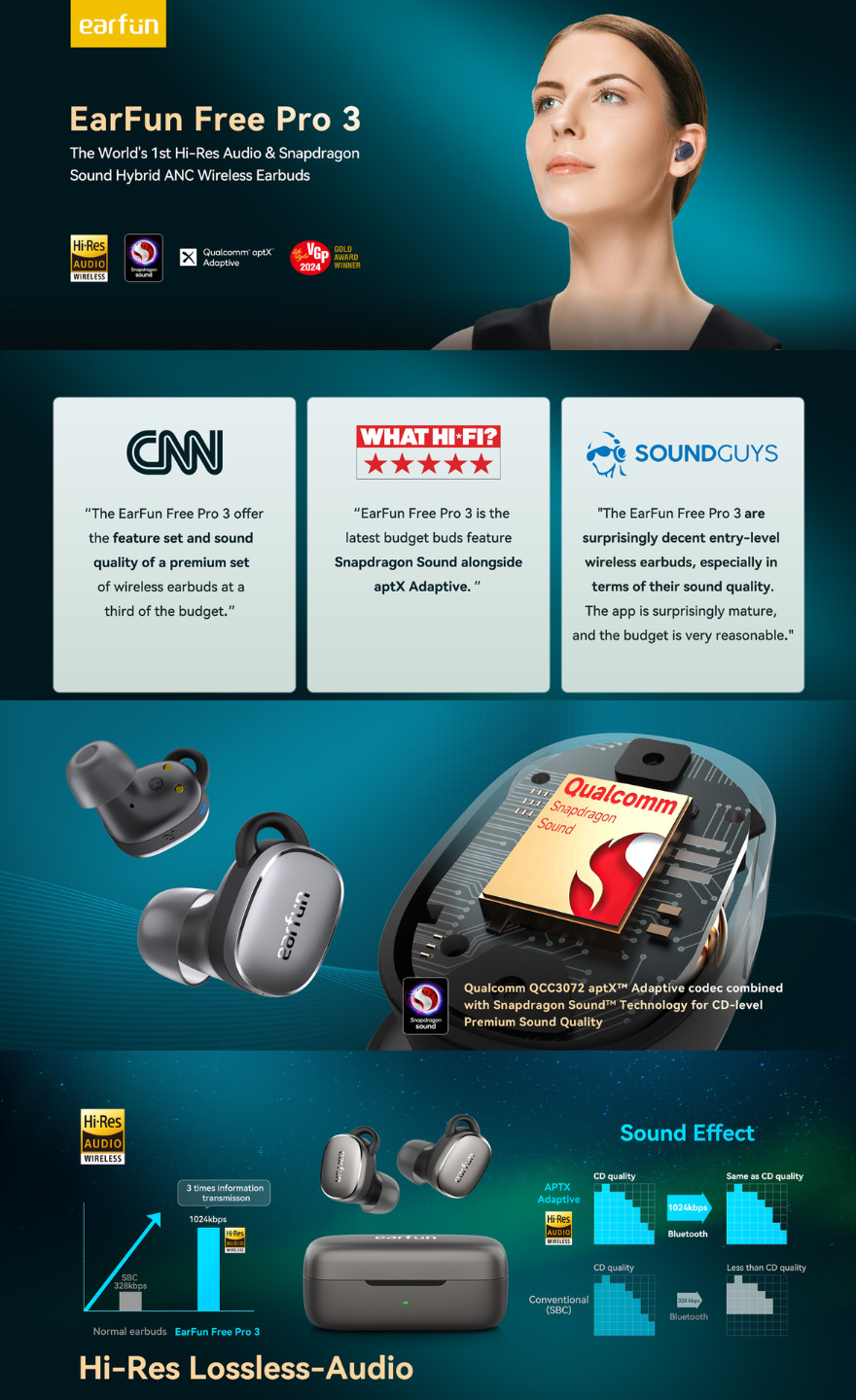 EarFun Free Pro 3, True Wireless Earbuds: Bluetooth 5.3 Hybrid Noise ...