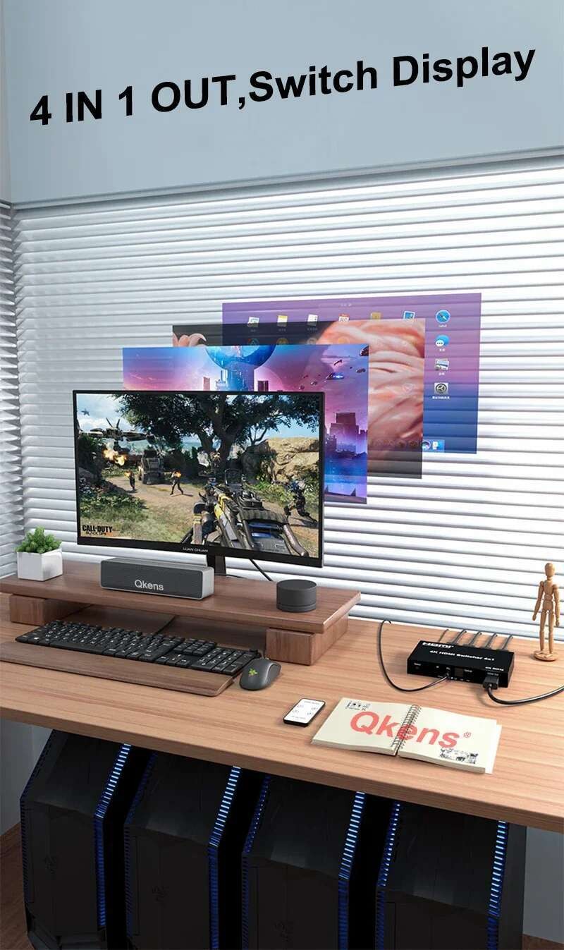 HDMI2.0 4K 60hz HDMI Switch 4x1 Video Converter 4 In 1 Out Fit 3.5mm ...