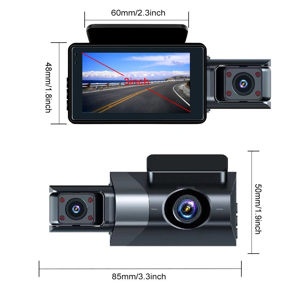 3 Lens Car Dvr Dashcam 1080p FHD 3Camera 360°Rutating Shooting Driving ...