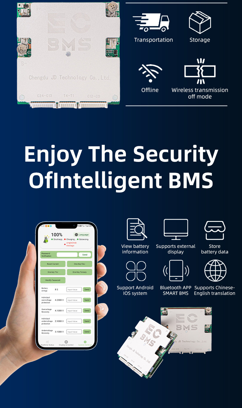 EC24S40A Smart BMS 16-24S 40A APP Bluetooth Active Balance LiFePO4 Li ...