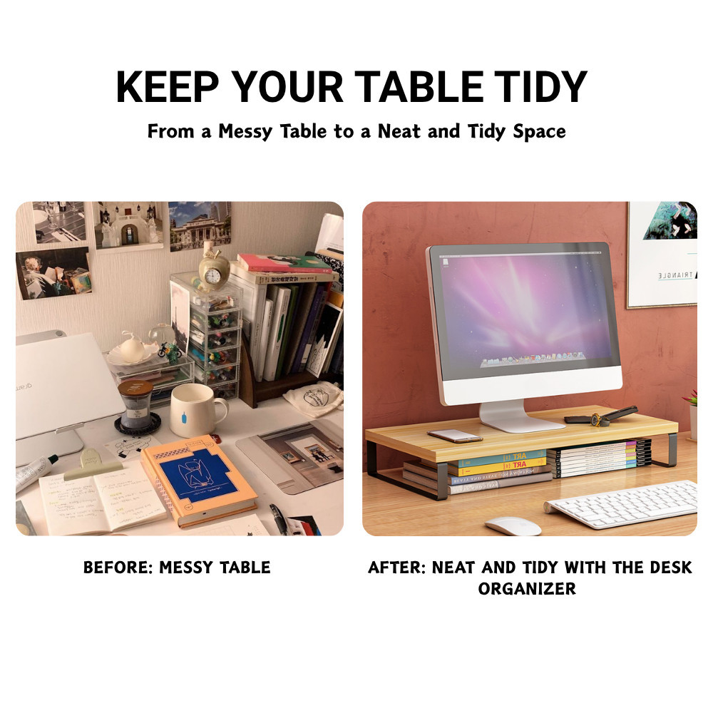 SAVE Computer Monitor Stand Wooden Desktop PC Rack Table Organizer ...