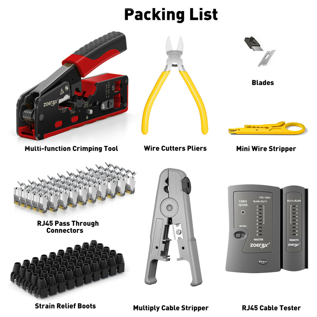 ZoeRax Network Tool Kit RJ45 LAN Cable Crimping Set with Cable Tester ...