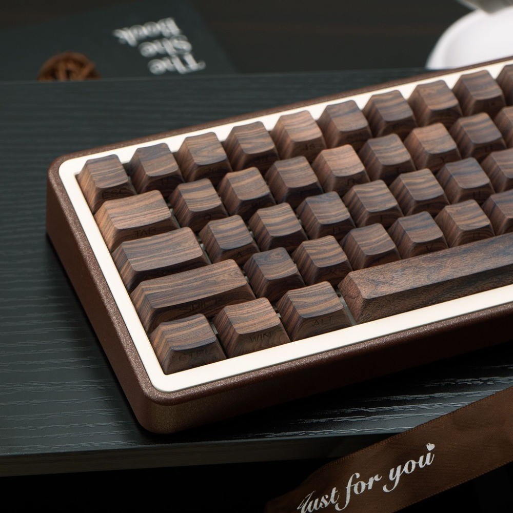 Walnut Imitation Wooden Keycaps Cherry Side Print Shine Through PBT ...