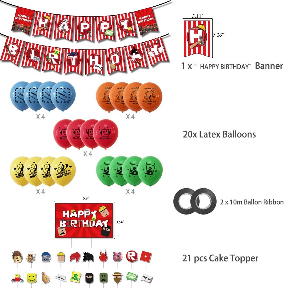 Jom Party Robux Roblox Theme Happy Birthday Banner Latex Balloon Party ...