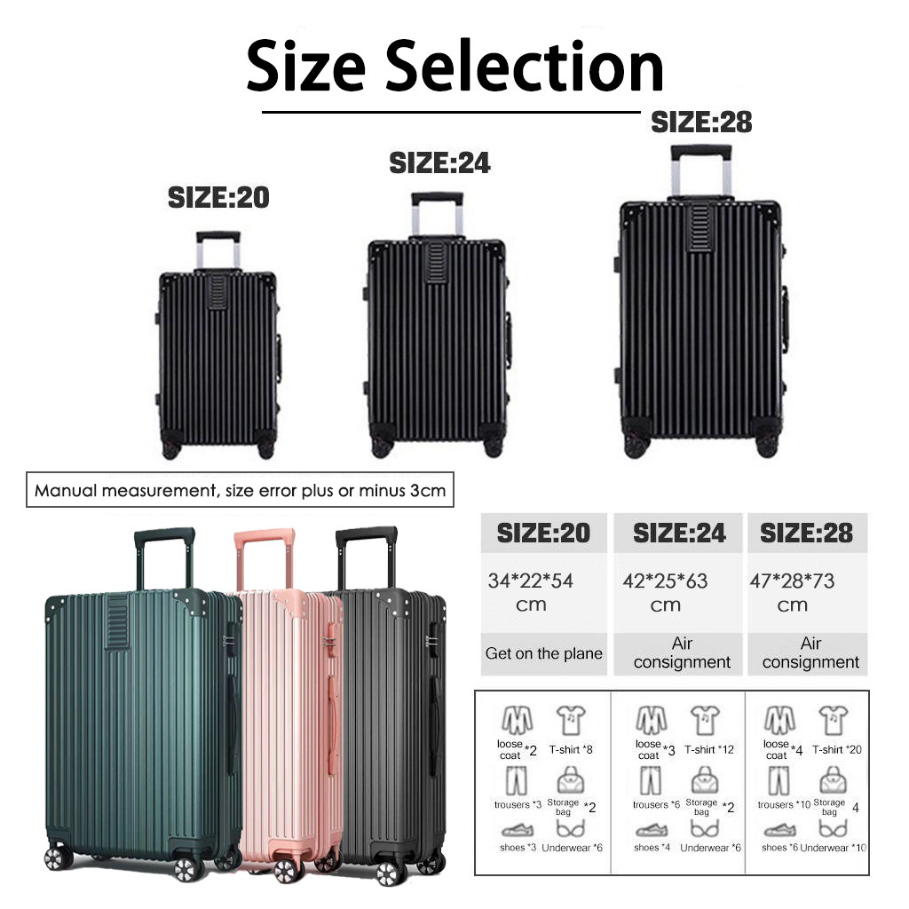Travel Luggage 20/24/28 Inch Combination Double Lock ABS+PC Suitcase ...