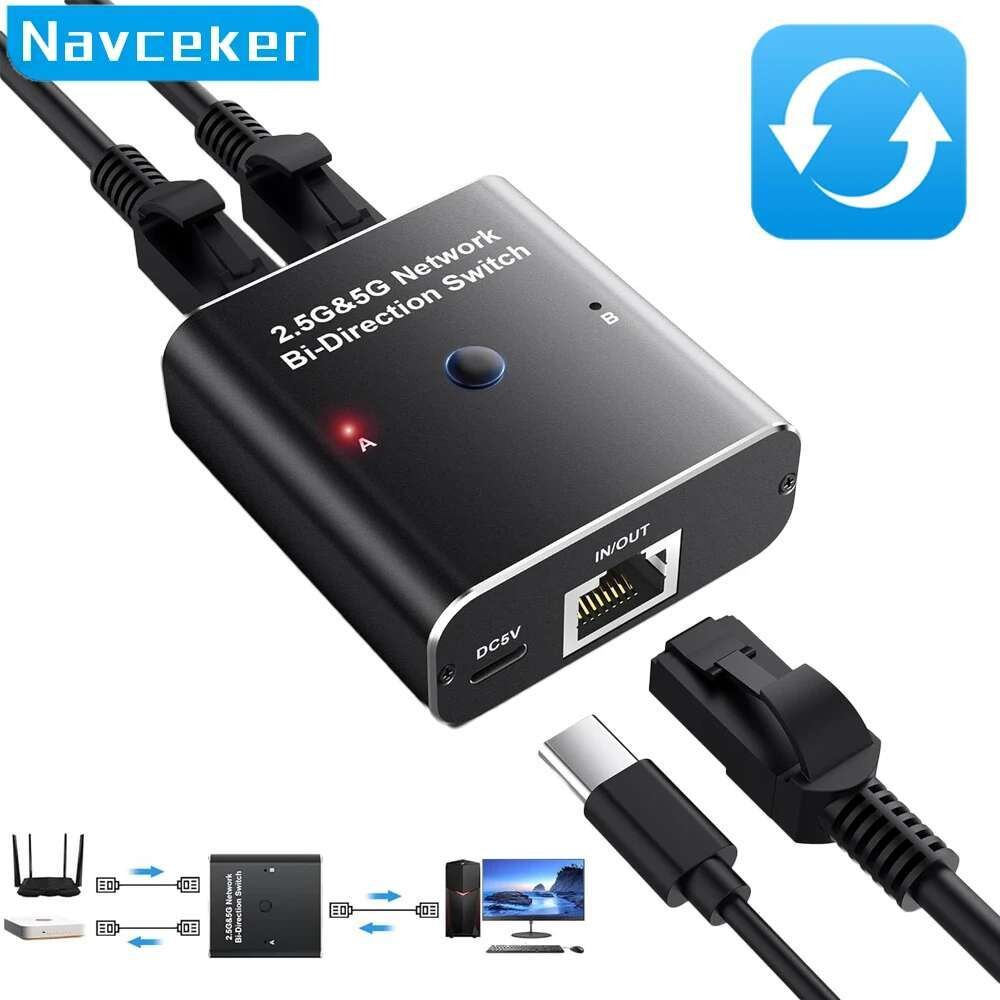 Navceker 1Gb RJ45 Ethernet Switch Splitter 2.5G 2 Port Adapter Lan ...