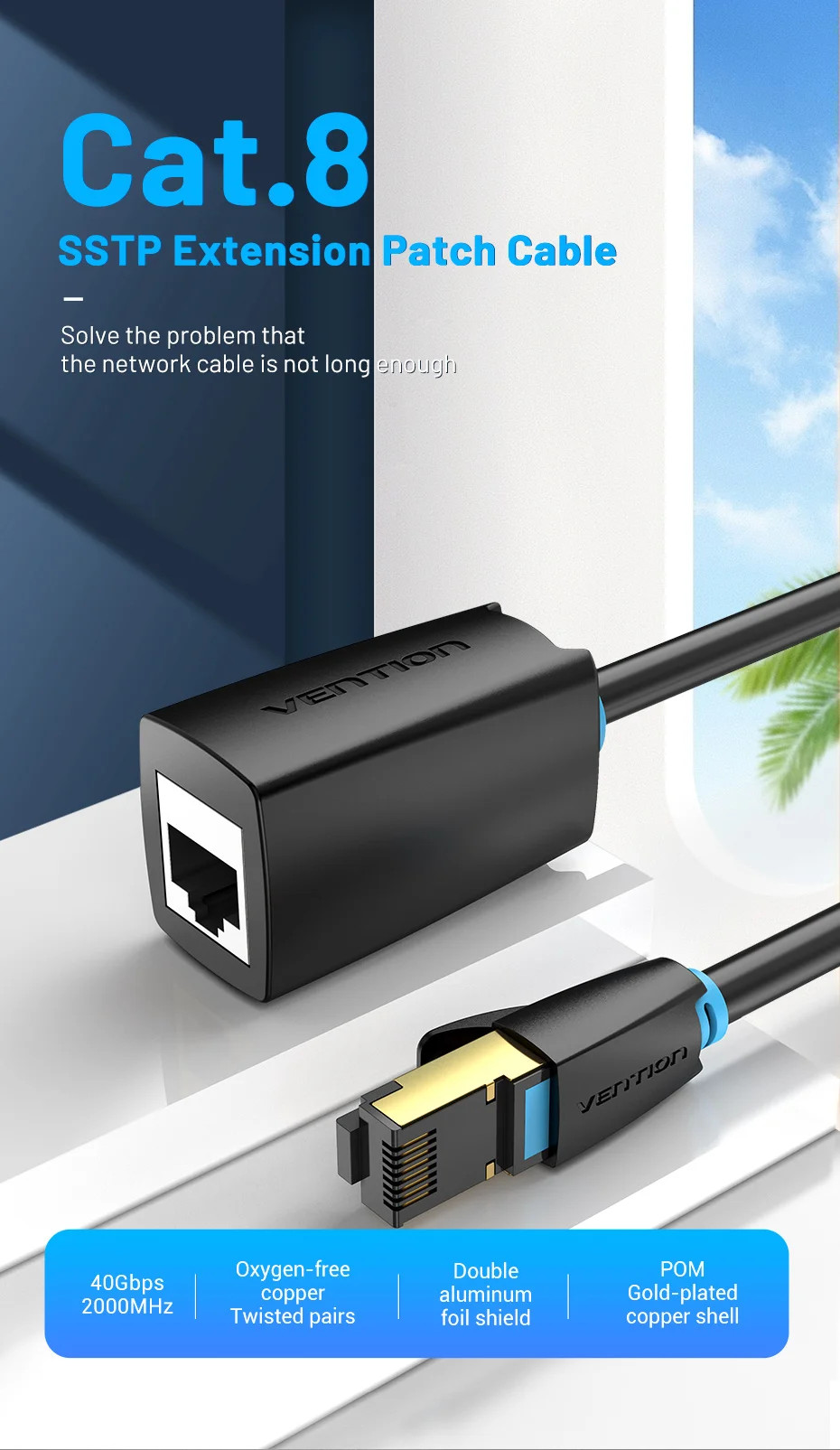 Vention Cat8 Ethernet Extension Cable SFTP 40Gbps RJ45 Extender Patch ...
