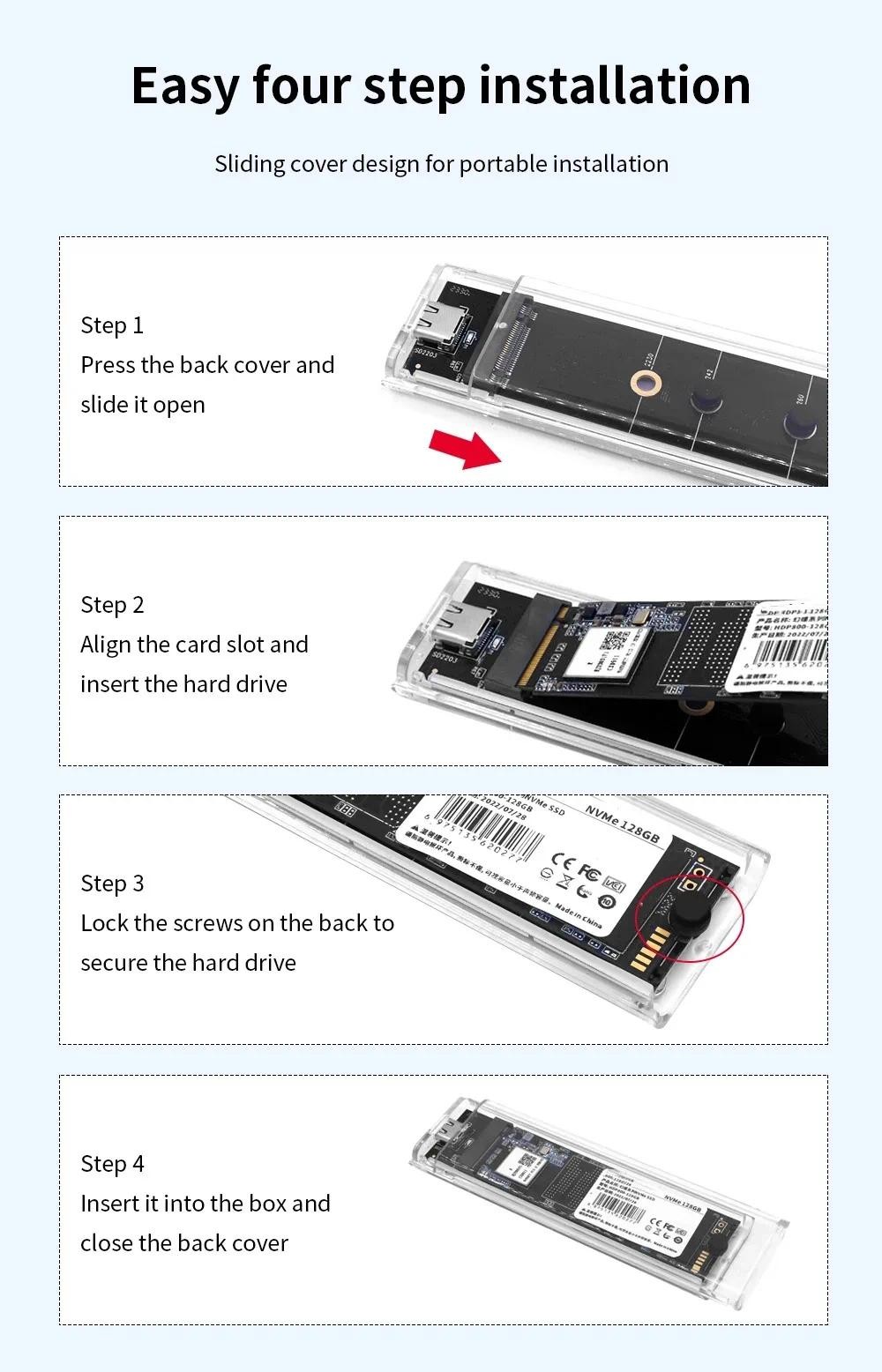 RGB M.2 NVME PCIe NGFF SATA Dual Protocol SSD Case Clear USB Type C ...