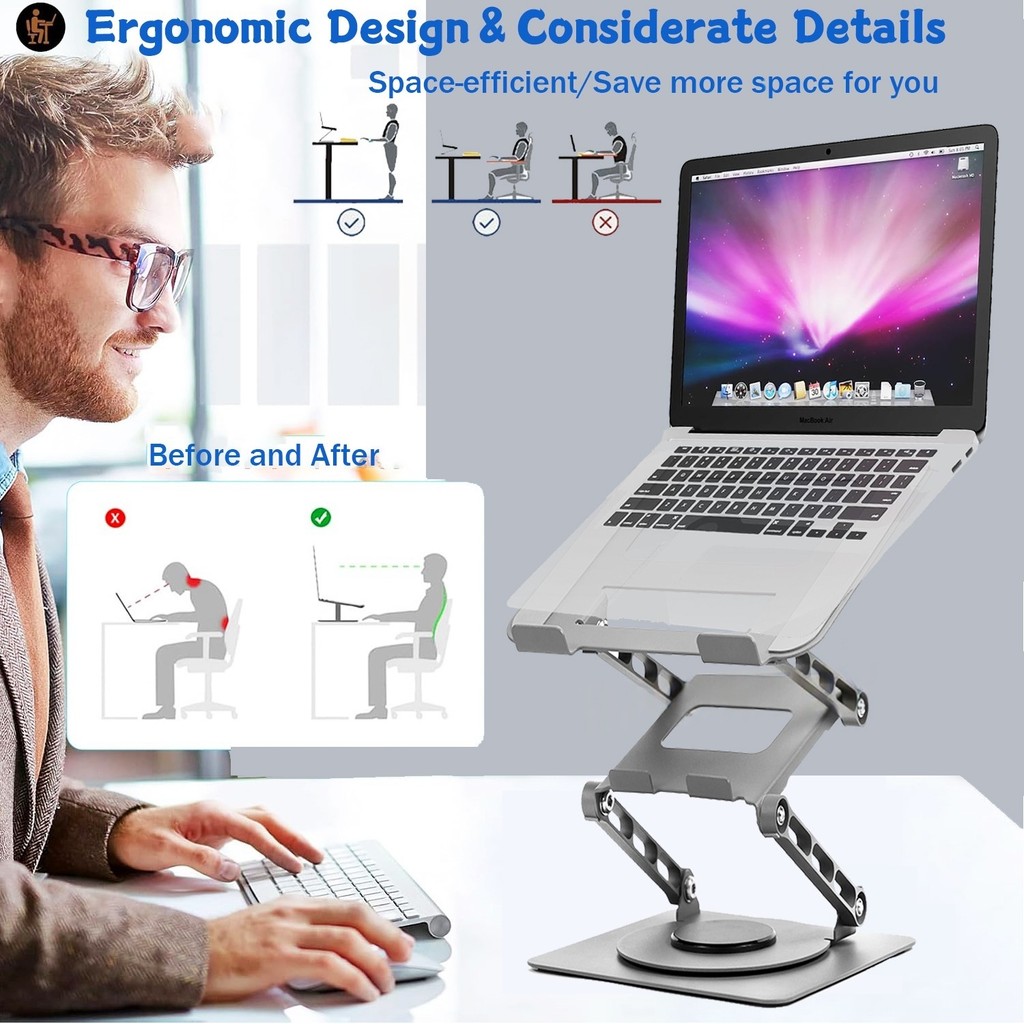 Metal Foldable Laptop Stand Aluminium 360 Rotating Laptop Stand Tablet ...