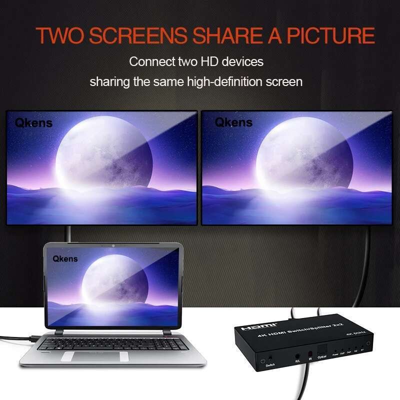 4K 60hz 2x2 HDMI Switch Splitter Dual Display Switcher with Audio ...