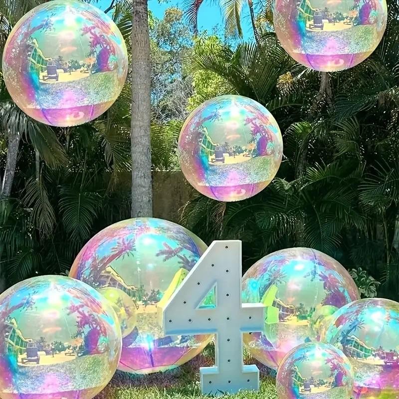 1pcs Iridescent Round Foil Balloon 50/22inch Giant 4D Clear Round Ball ...