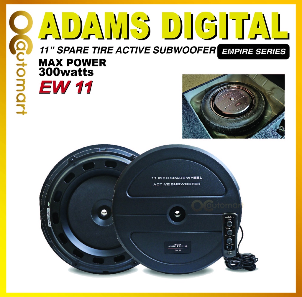 Adams Digital 11inch Spare Tire Active Subwoofer Enclosure and BuiltIn Amplifier Spare Tyre