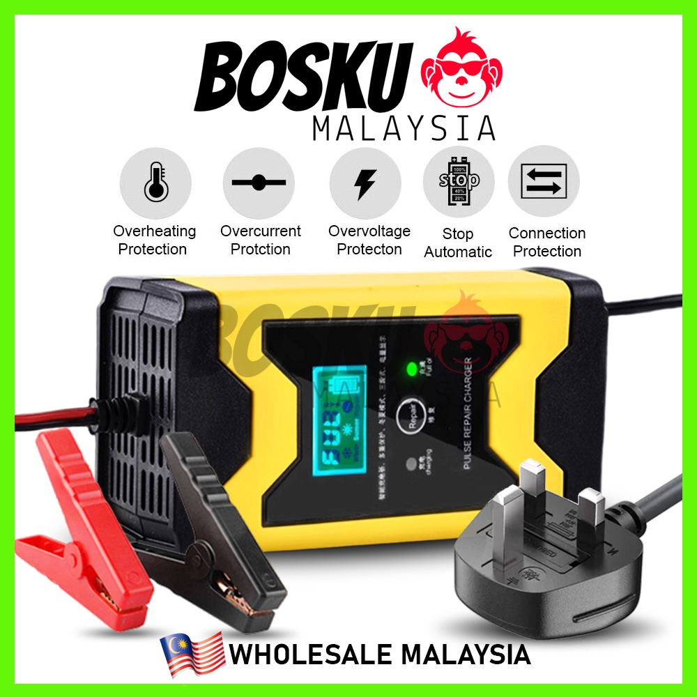 BOSKU 12V 6A Car Battery Charger Pengecas Bateri Kereta Motorsikal