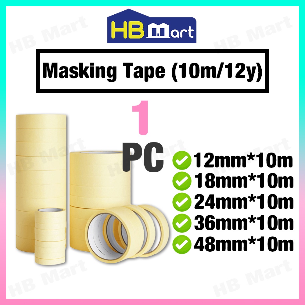 Masking Tape Paper Tape 12mm 18mm 24mm 36mm 48mm Kertas Packing Tape