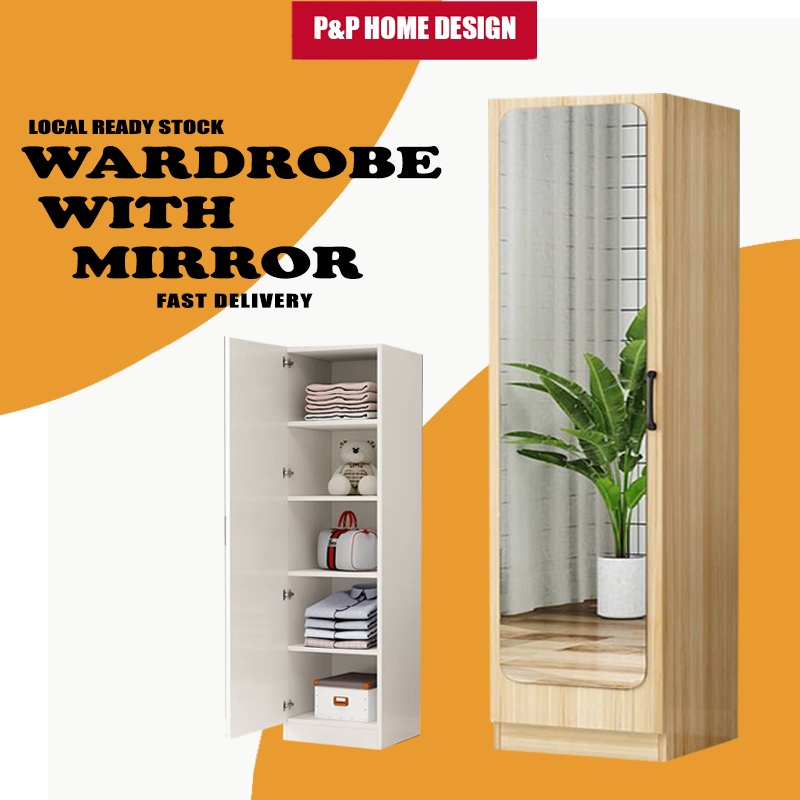 READY STOCK Wardrobe with Full Length Mirror Storage with full length Mirror Shopee