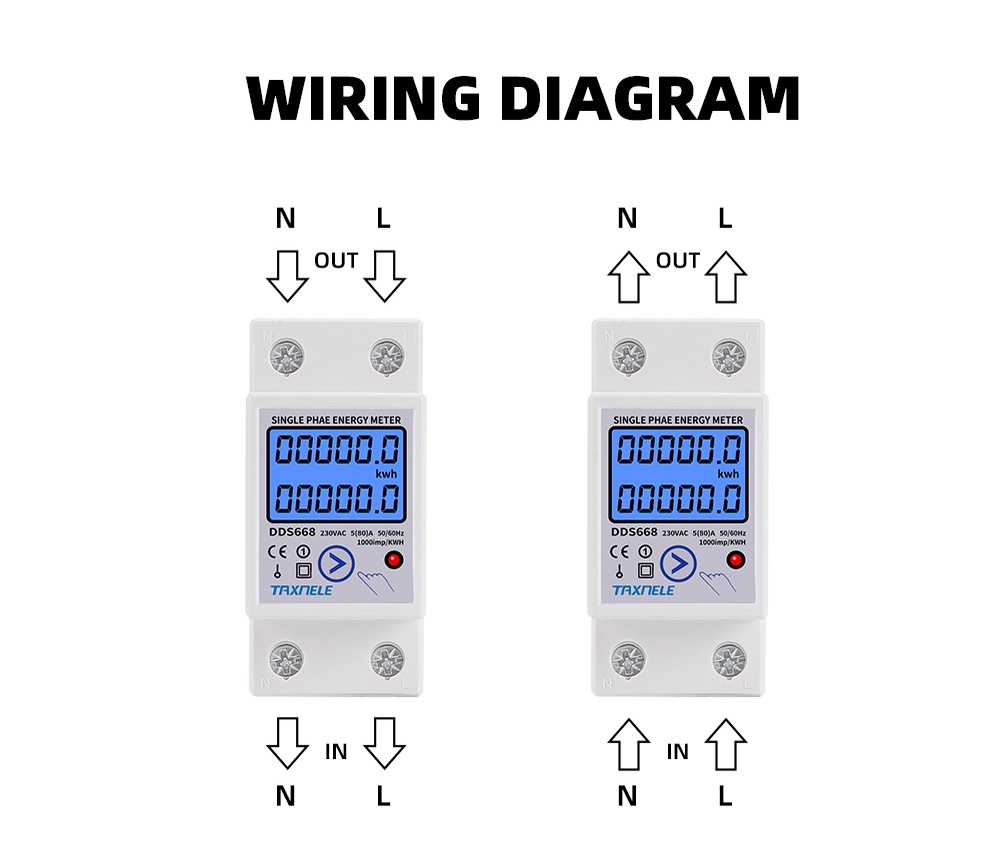 DDS662 DDS668 Din Rail LCD Backlight Single Phase Energy Meter kWh ...