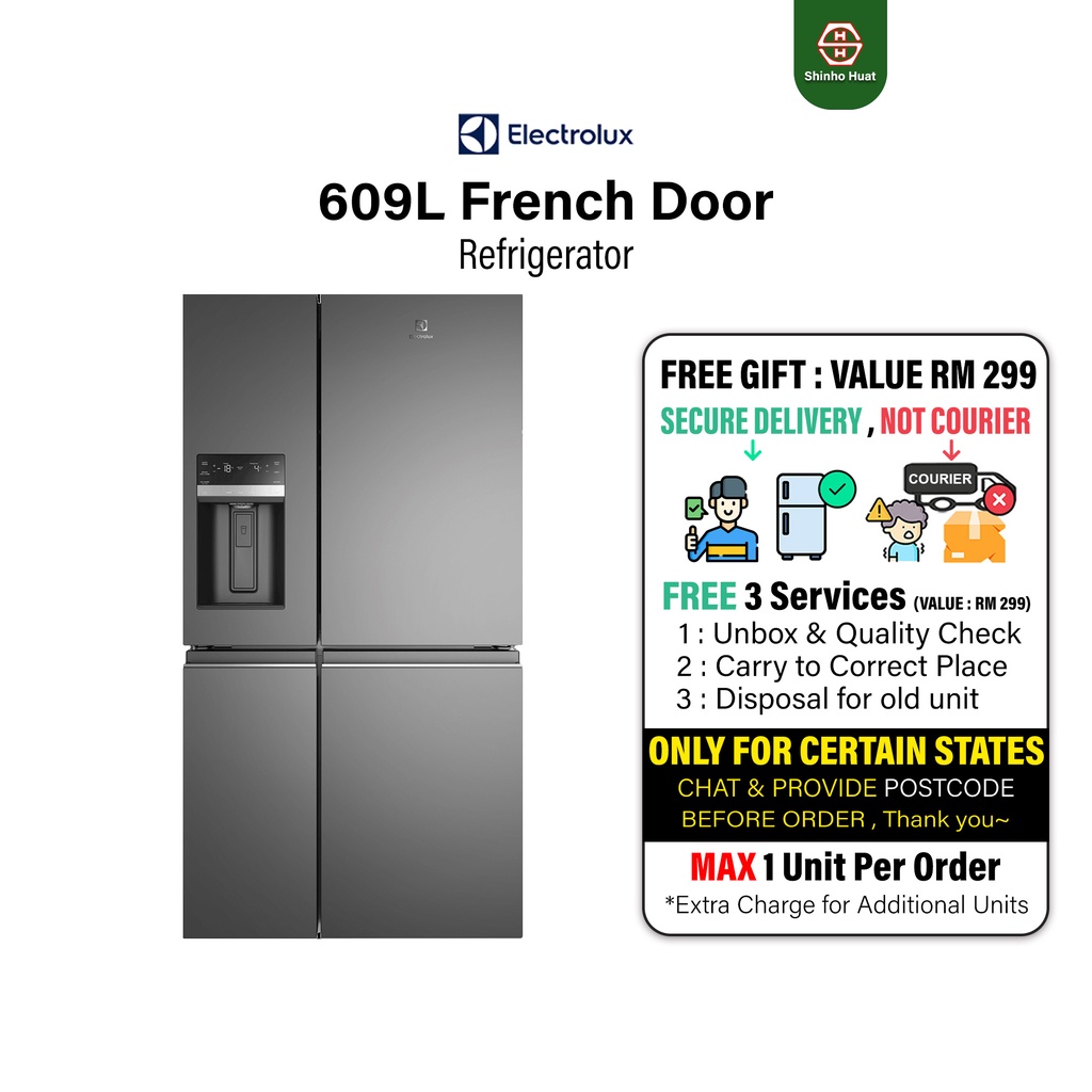Electrolux Fridge 609L French door refrigerator EQE6879AB Shopee