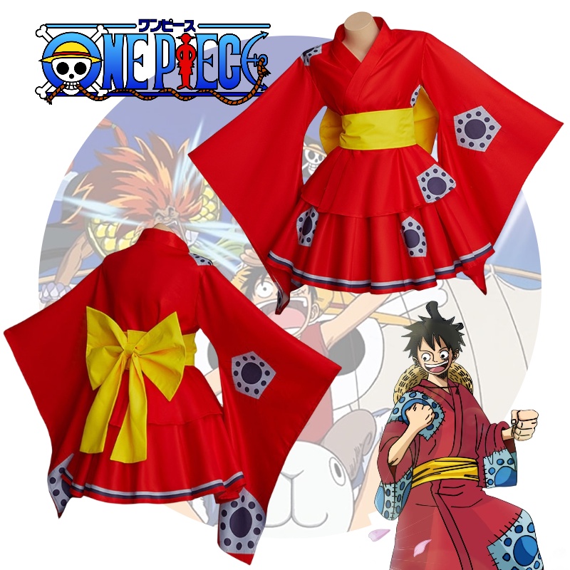 Luffy One Piece Red Kimono Cosplay Costume Anime Event Halloween Party ...