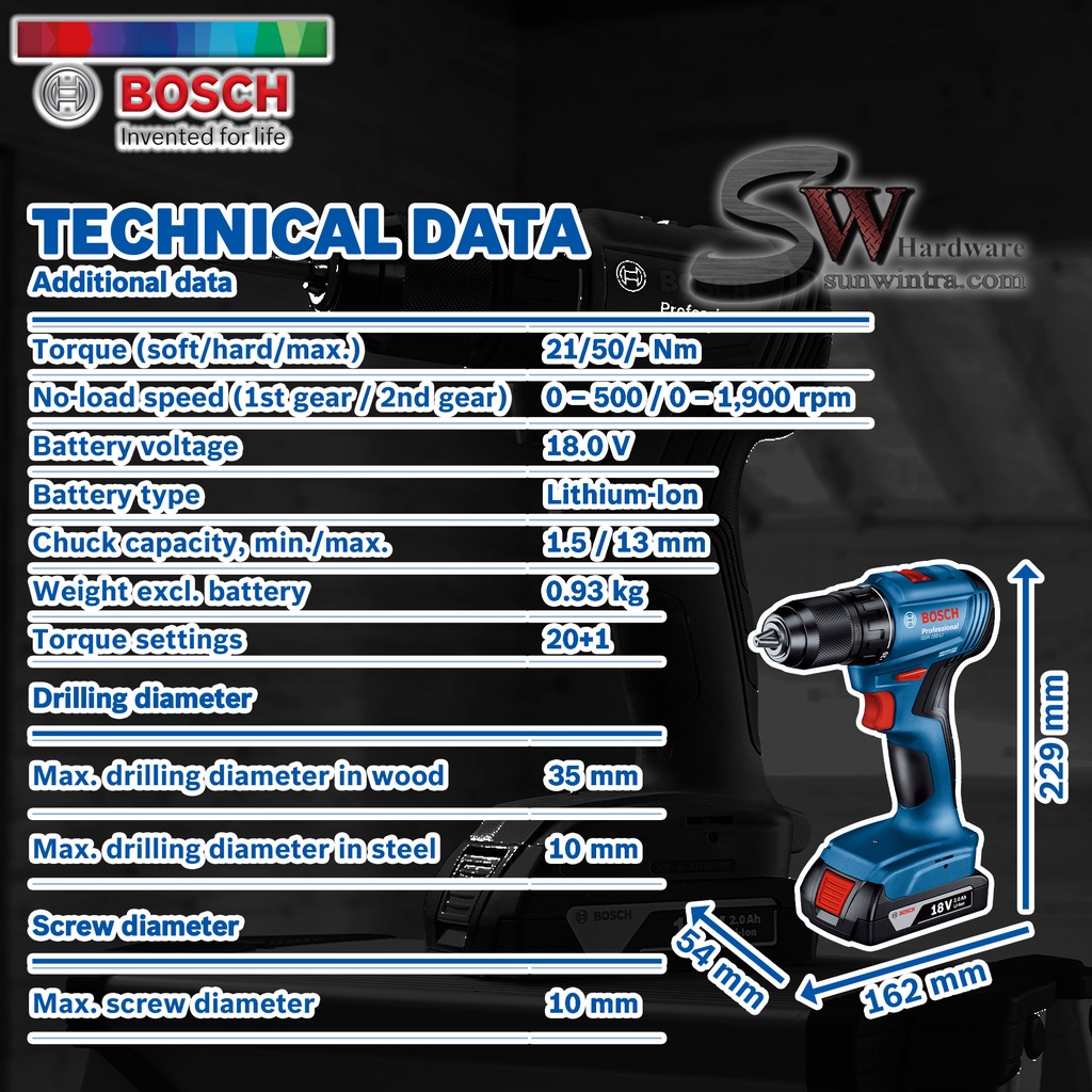 COMBO BOSCH GSR185 18V CORDLESS DRILL/DRIVER,10Pcs HSS Drill Bit,**SOLO ...