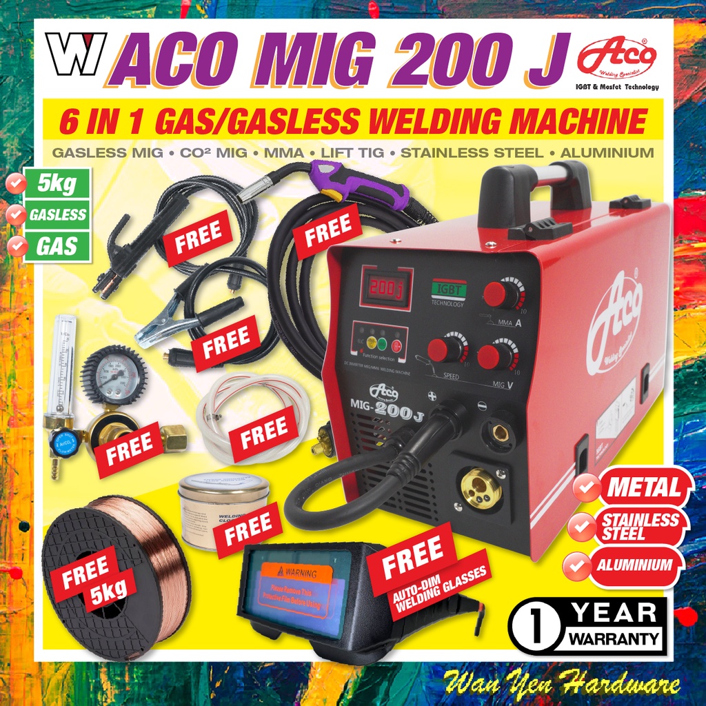 Aco Mig 200j 6 In 1 Gas Gasless Mig Welding Machine Lift Tig Mma Inverter Welding Setaco 3729