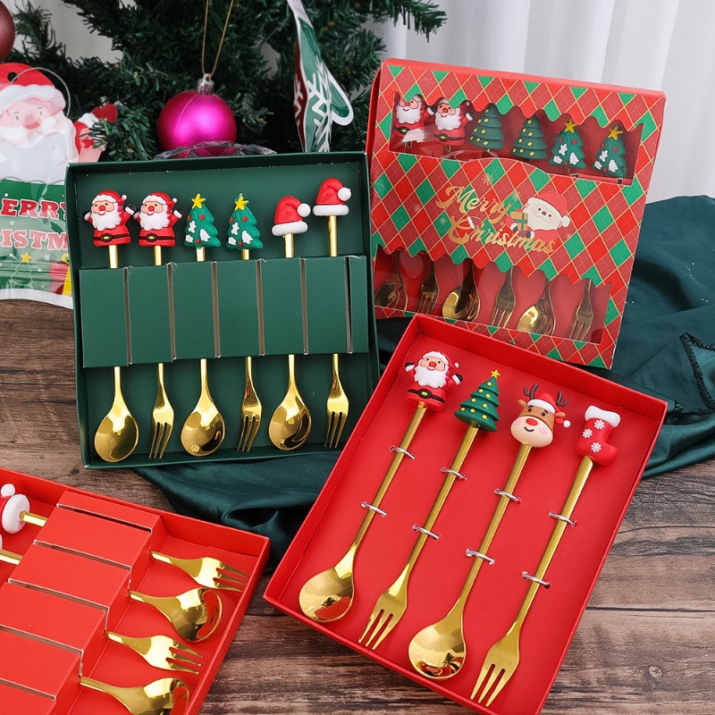 Creative Christmas Fork Spoon Set / Cartoon Figure Stainless Steel ...