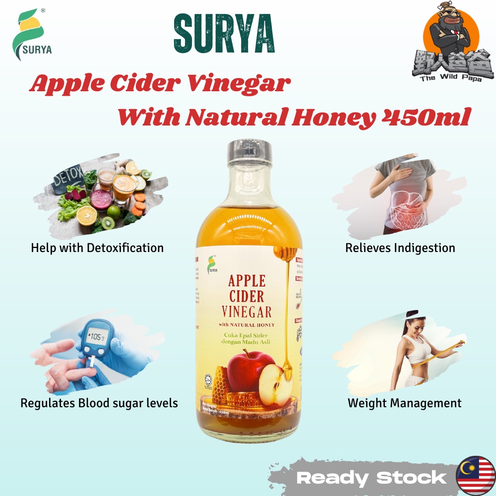 Surya Apple Cider Vinegar With Natural Honey Halal Certified 450ml Cuka