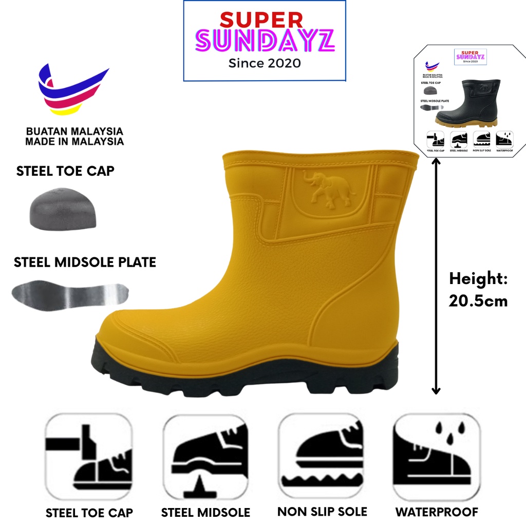 Cap Gajah Low Cut Safety Rain Boots Steel Toe Cap and Steel Midsole ...