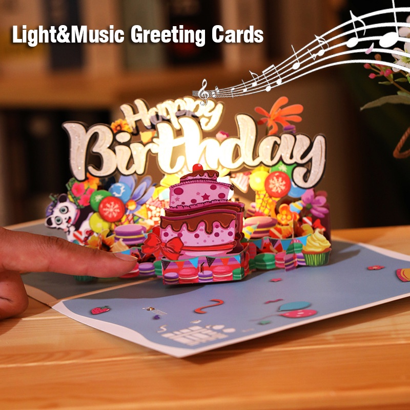 Musical Birthday Cards Color Light&Blowable Candle 3D Popup Card with ...