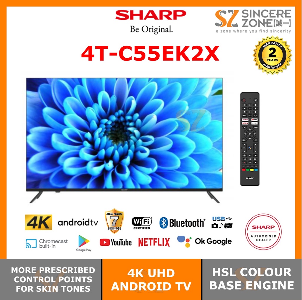 Sharp 4TC55EK2X 55'' 4K UHD, Smart TV, Netflix, Youtube,  Browser, HDMI x4, USB x2