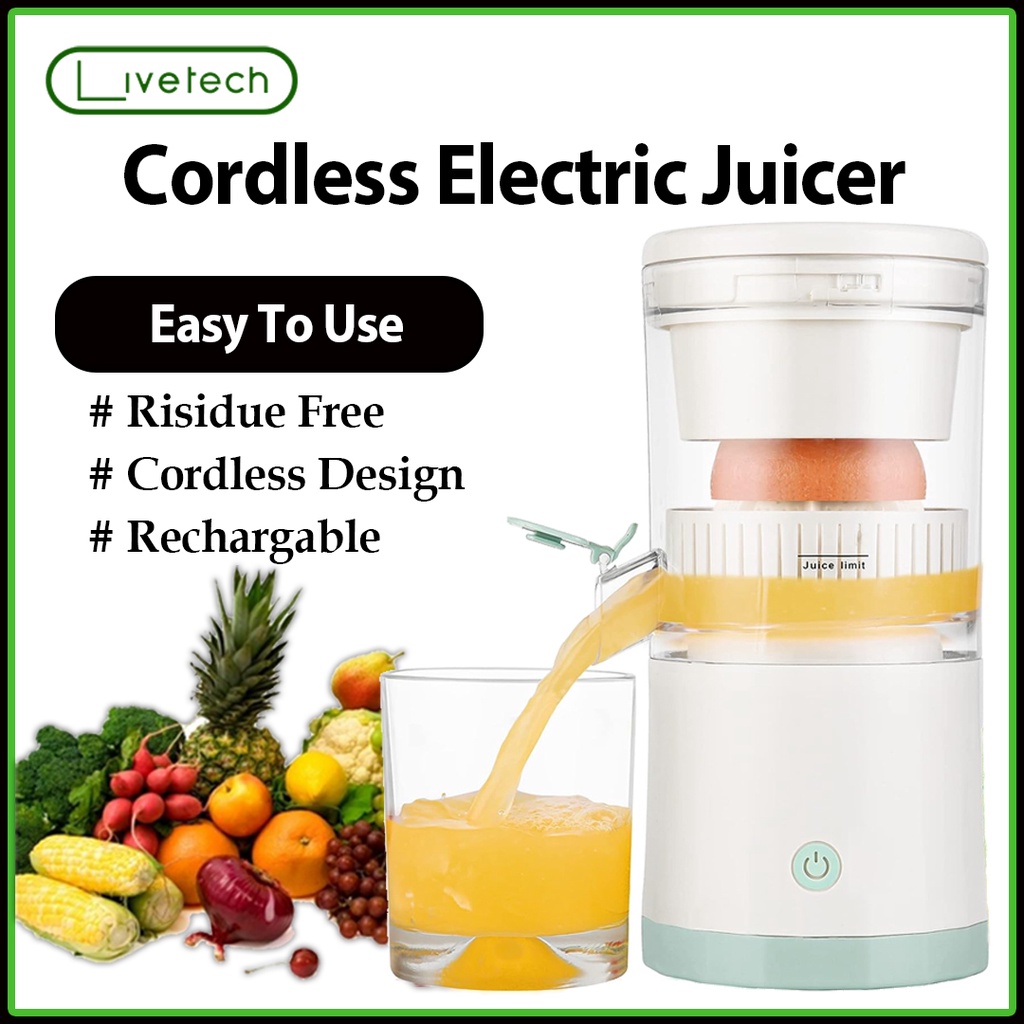 LiveTech Cordless Electric Citrus Juicer Machine With Tap USB Rechargeable HandsFree Portable