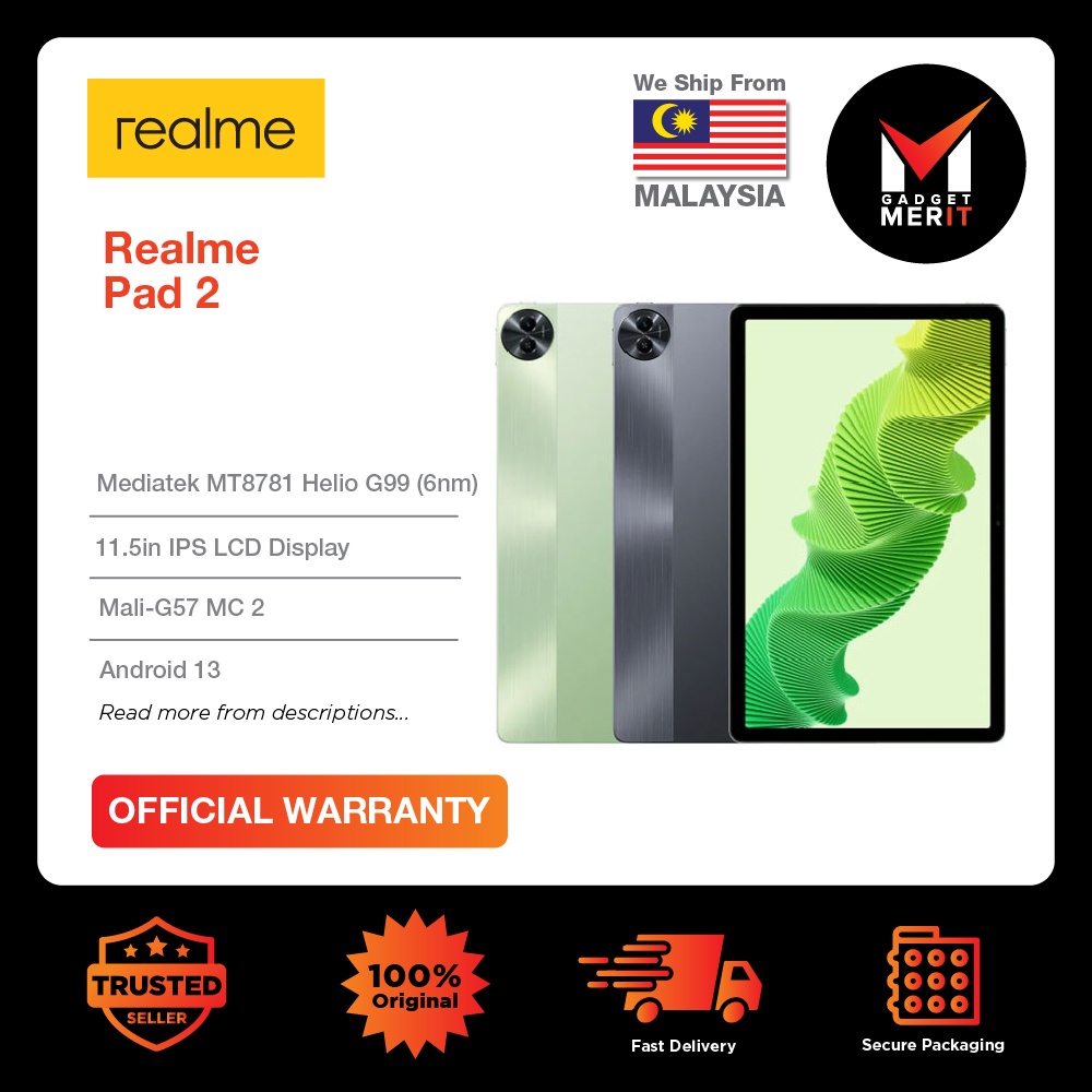 Realme Pad 2 Tablet | Mediatek Helio G99 | 11.5 IPS LCD Display | 8MP  Single Rear Camera | 8360 mAh Battery