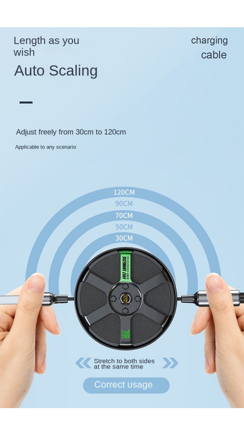 120W 3 in 1 Telescopic Super Fast Charging Cable For USB Type C Micro ...