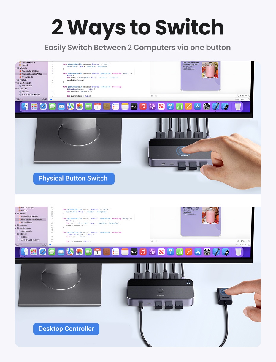 UGREEN HDMI 2.0 KVM Switch 2 IN 1 OUT Switcher Box with Desktop ...