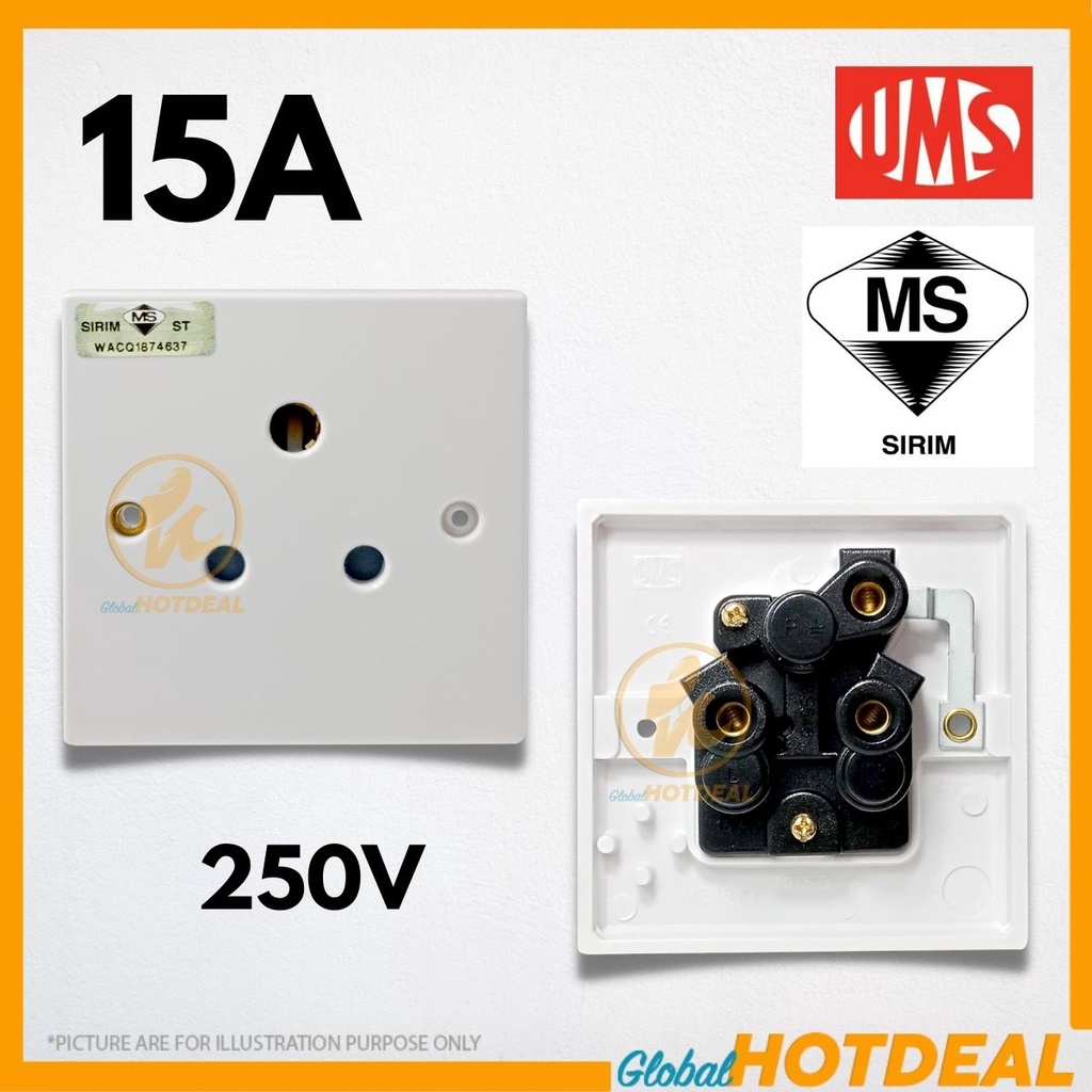 (SIRIM) UMS 15A UNSWITCHED OUTLET Socket Round Pin 15amp Socket 1 Gang ...