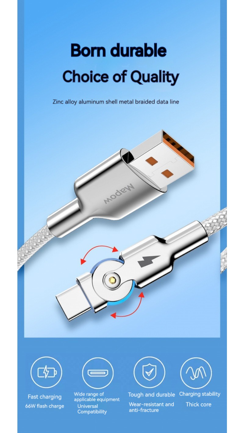 Usb Super Fast Charging Usb To Type C Micro Usb Data Cable 180 Rotation ...