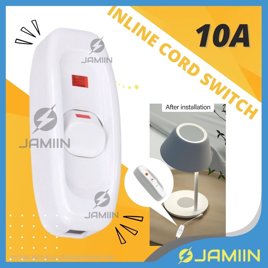 10A 250V On/Off Button Inline Cord Switch Desk Lamp Cord Cable On Off ...