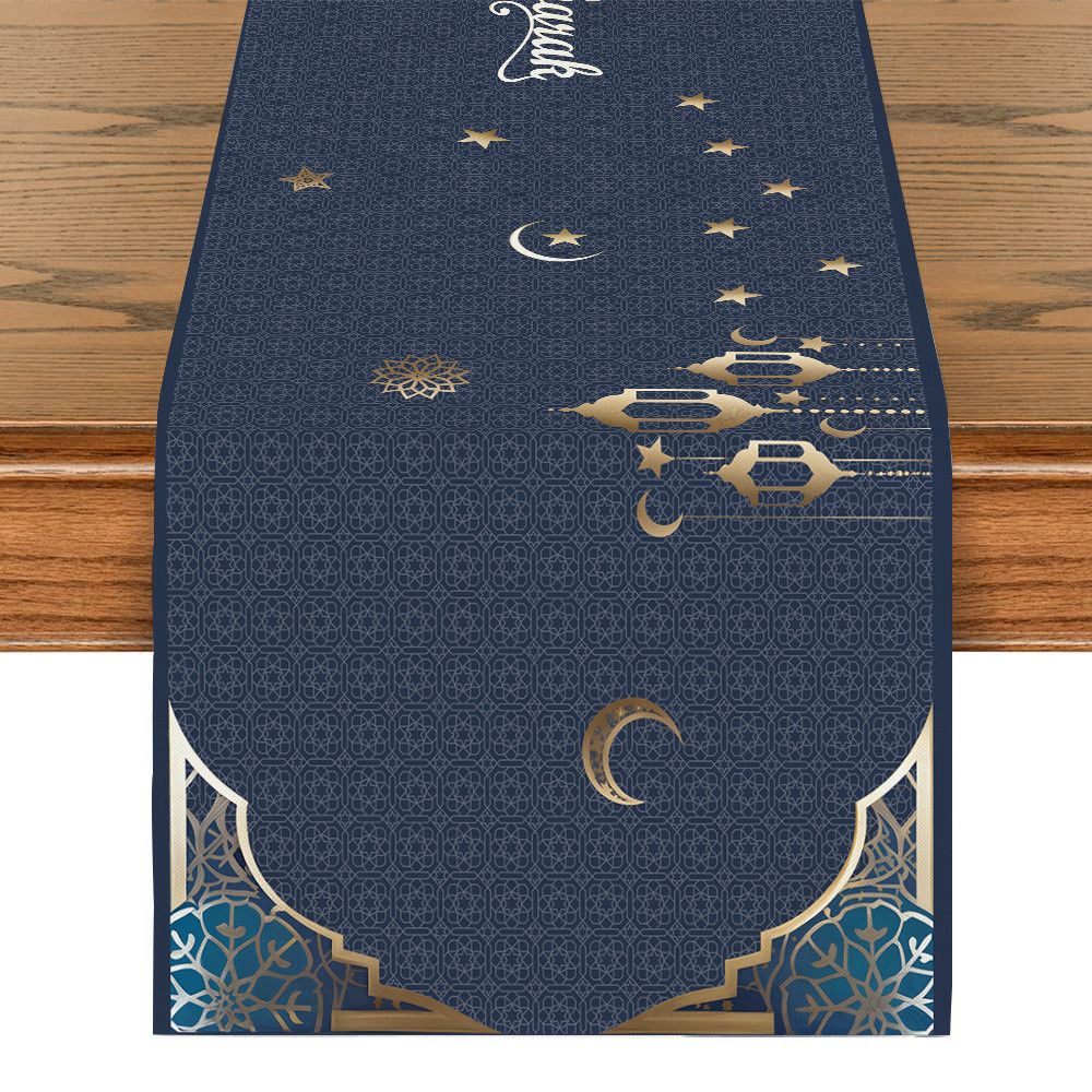 Ramadan Kareem Table Cover Hari Raya Decorations 2025 Dark Moon Stars ...