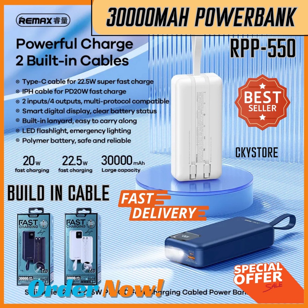 REMAX RPP-550 SUJI SERIES PD 20W+QC 22.5W 30000MAH FAST CHARGE CABLED ...