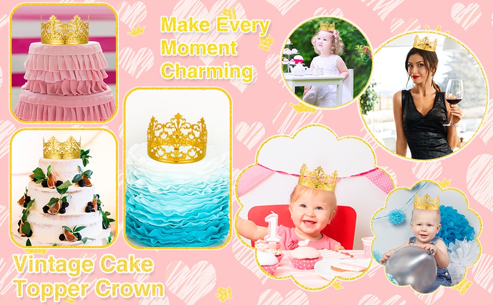 Vintage Gold Princess Mini Crown Cake Topper Decoration For Baby Shower ...