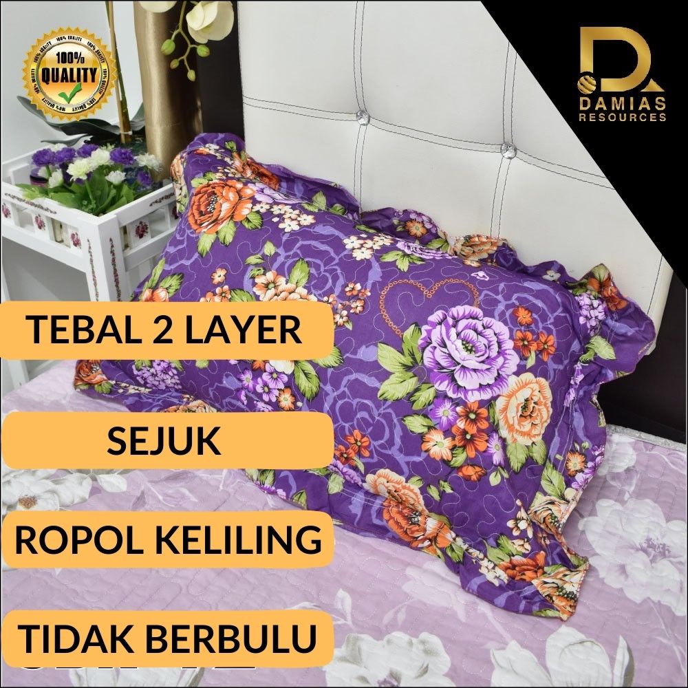 Sarung Bantal Ropol Bunga Patchwork Jahitan Kemas 2 Layer Cotton Mix ...